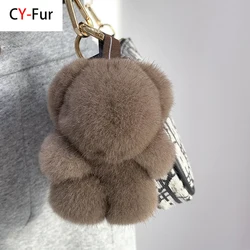 Women Bag Charm Trinkets Car Metal Key Rings Rear View Mirror Ornaments Cute Real Mink Fur Keychain Plush Panda Pendant Kids Toy