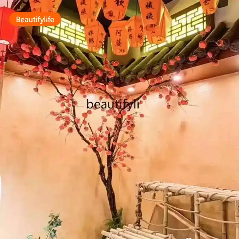 

a48 Simulation Persimmon Tree Colorful Figure Lemon Tree Peach Indoor Large Fruit Tree Ground Floriculture