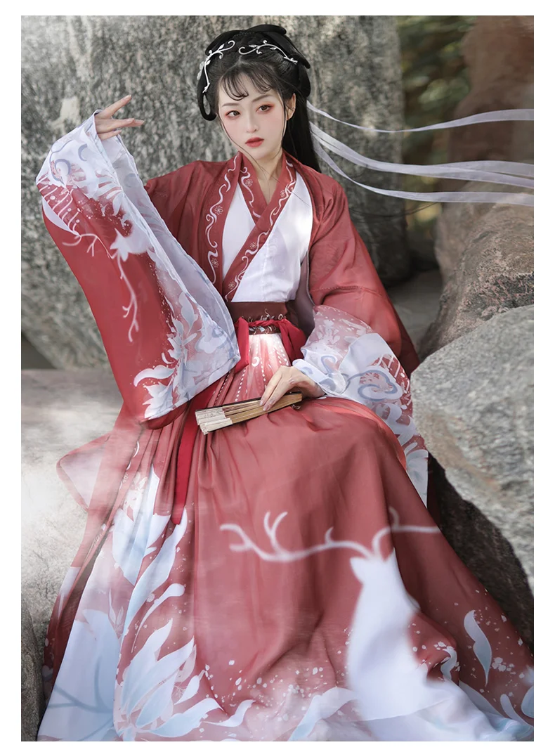 Vestido de dança tradicional chinesa hanfu para mulheres, fantasia feminina de cosplay, hanfu, azul vermelho, 3 peças por conjunto