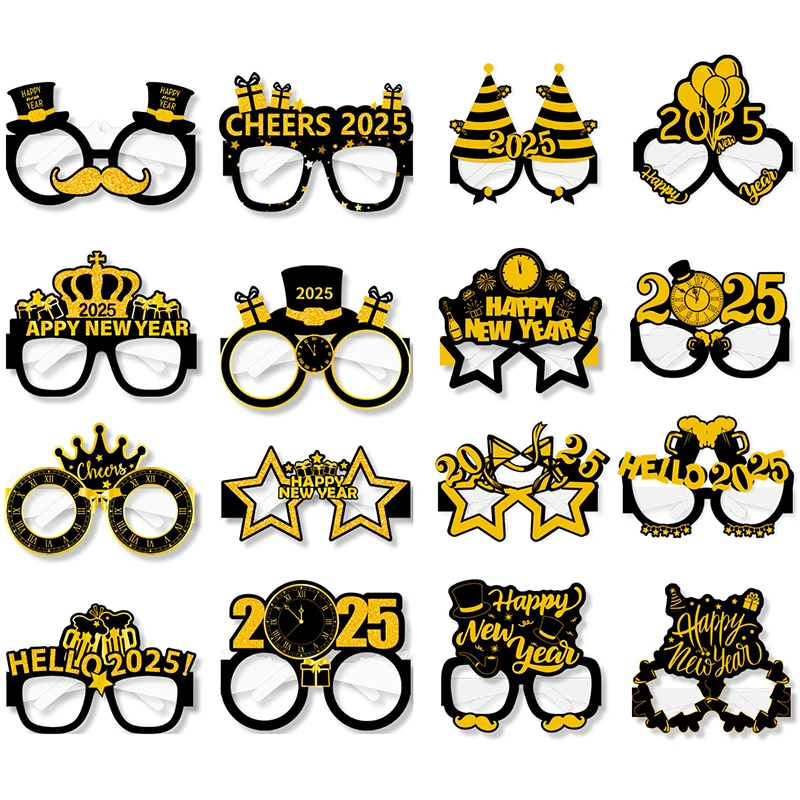 새해 복 많이 받으세요 종이 안경 2025 프레임, 사진 부스 소품, 새해 전야 파티 장식, 크리스마스 용품, 8 개