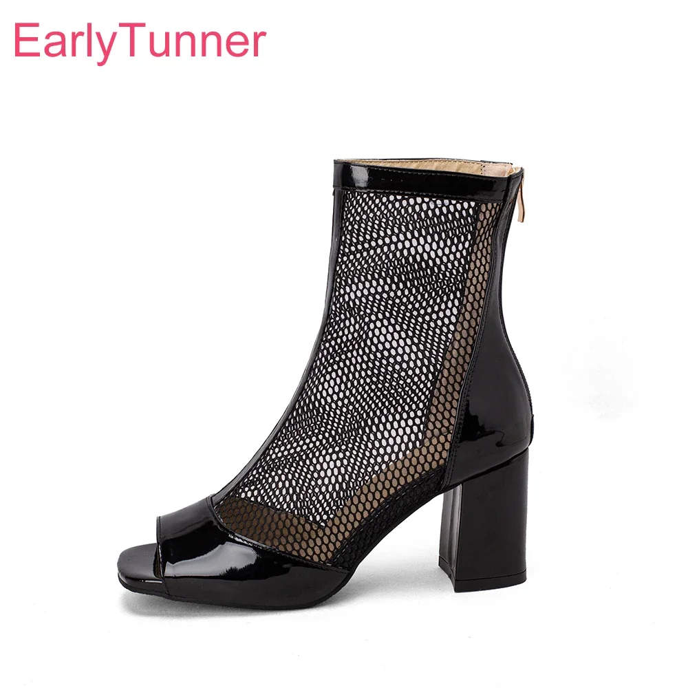 

New Summer Fashion Black Pink Women Mesh Sandals 3 Inch High Heels Lady Casual Shoes Plus Small Big Size 33 43 47 50