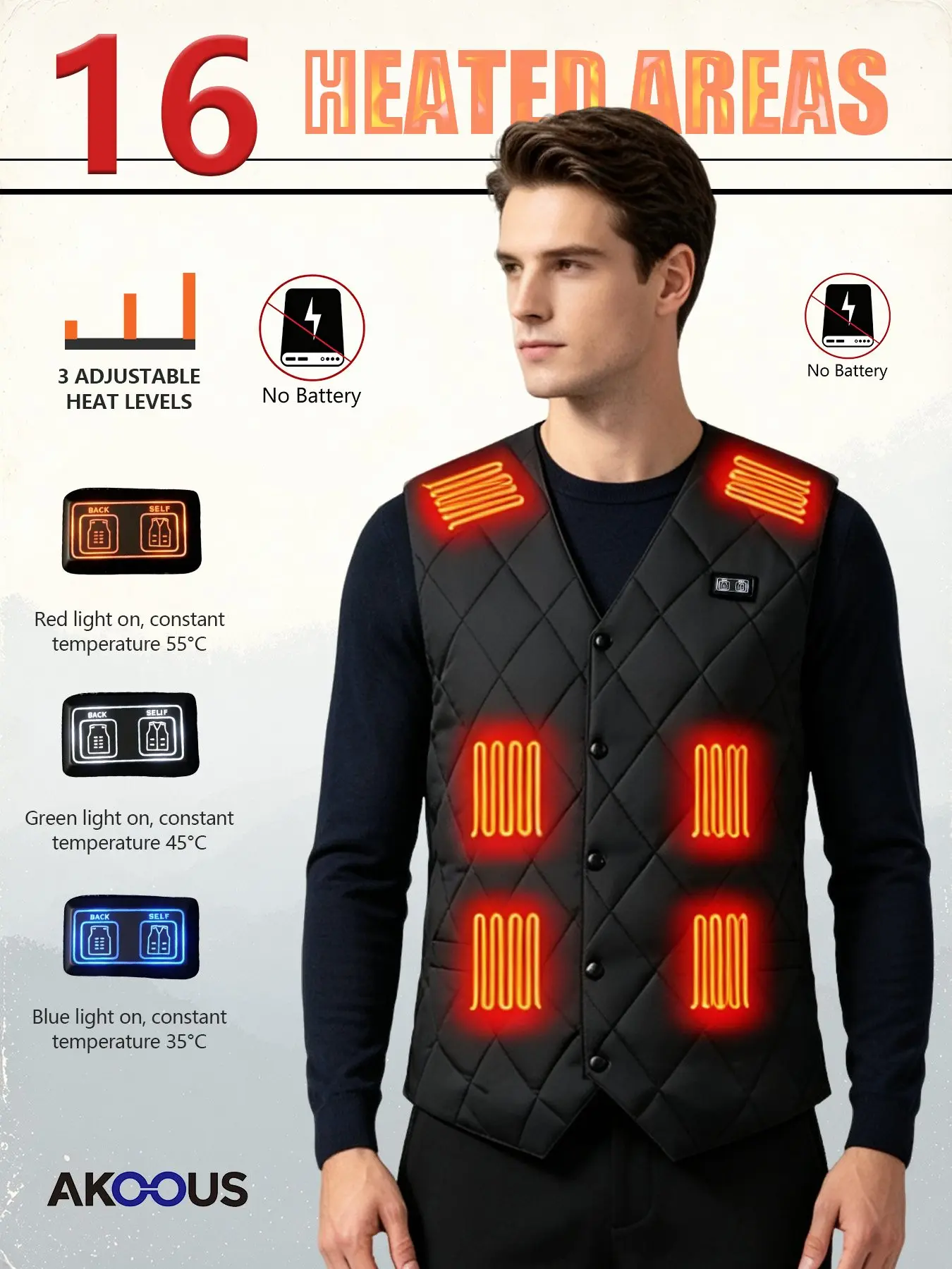 Heated Vest Men Women 16 Heating Zones 3 Adjustable Heat Levels Quilted Heating Gilet Winter Outdoor Warm Waistcoat
