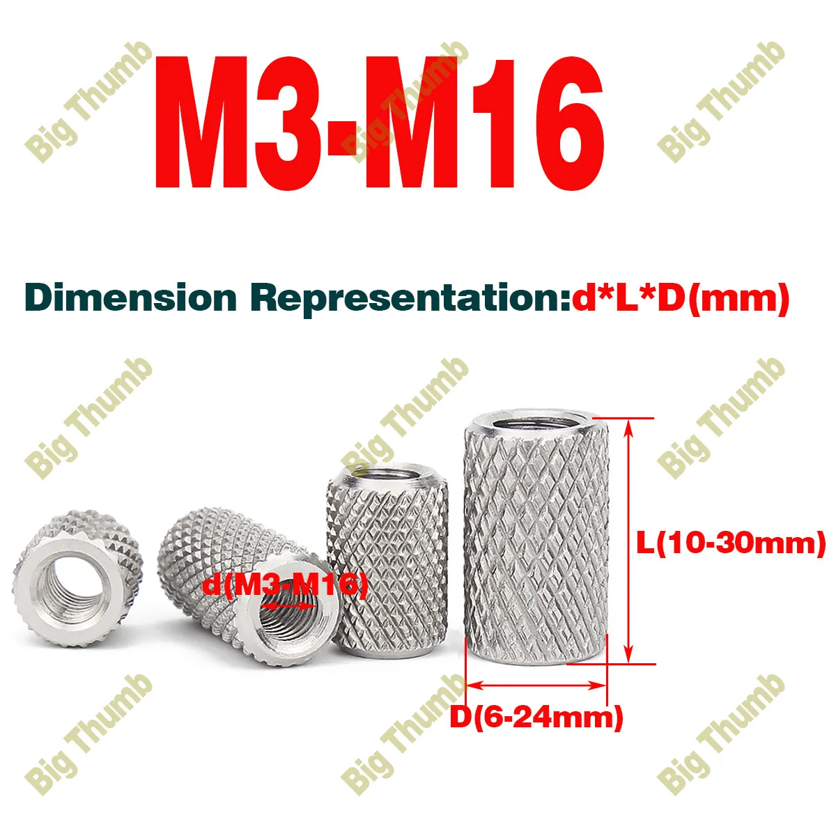 

304 SS Extended Cylindrical Flat Head Knurled Nut / Hand Screwed Chequered Nut M3M4M5M6M8M10M12M16