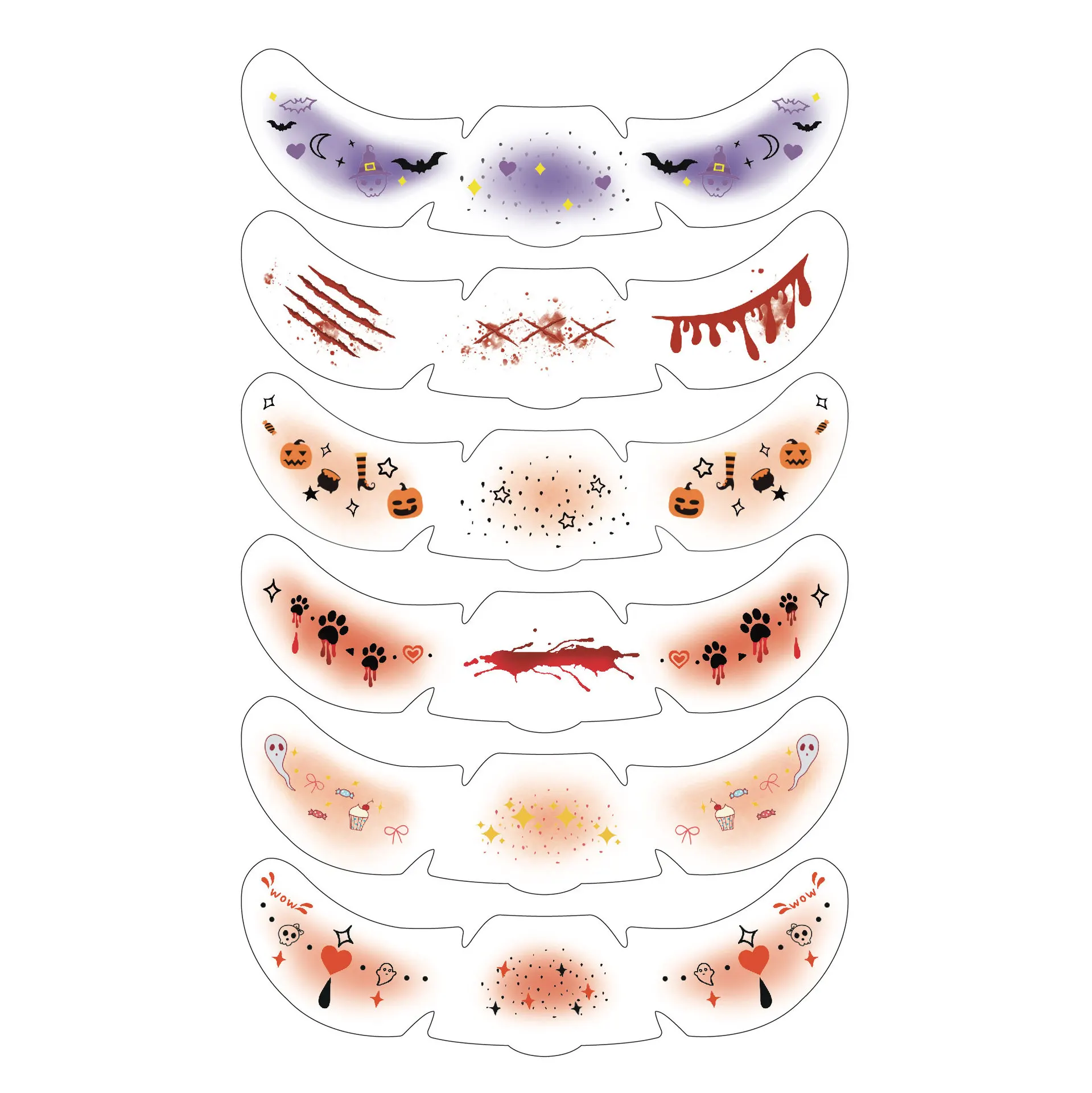 6 قطع من ملصقات وشم الوجه للهالوين على شكل يقطين بات ستار مون، ملصقات وشم مؤقتة للنمش المزيف لمهرجان حفلات الموسيقى