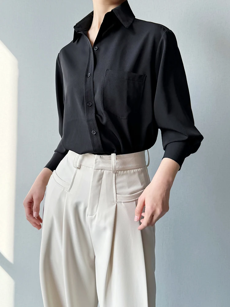 

ANGJIA Simple Ele Commuter Sle Women's Casual irt Spring Season Long Sve Versatile Loose Fit Classic Color irt