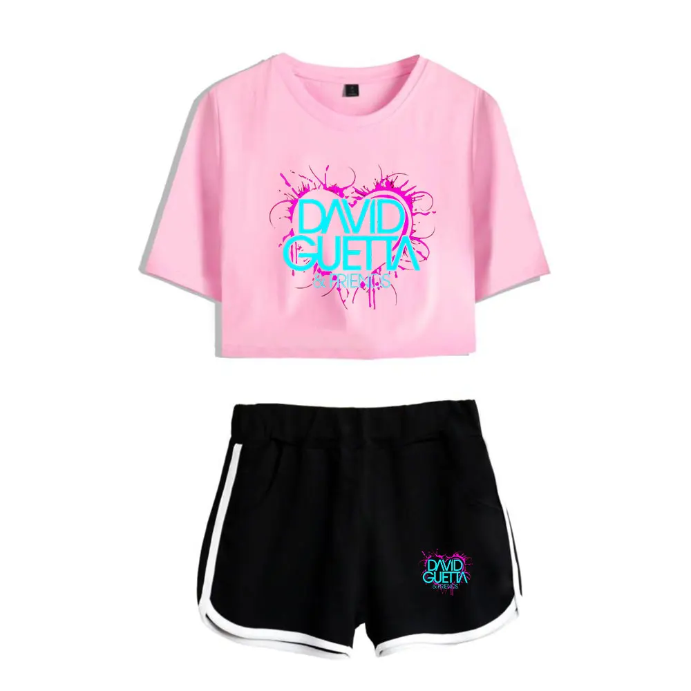 David Guetta Merch 2023 concert tour i am good midriff-baring fitted crop sets  short tshirt  gym sets  streetwear pants women