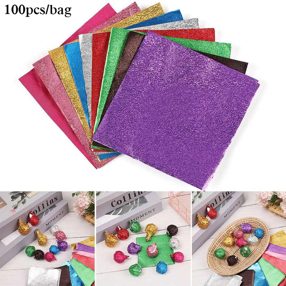 100 pcs Sewing DIY Baking Wedding Party Supplies Gilded Decoration Package Paper Wrapping Paper Aluminum Foil Candy Chocolate