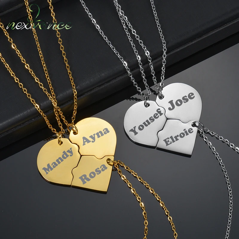 Nextvance Engraved Name Necklace Stainless Steel Custom Letter Heart Puzzle Pendant Friendship Student BOY Birthday Jewelry Gift