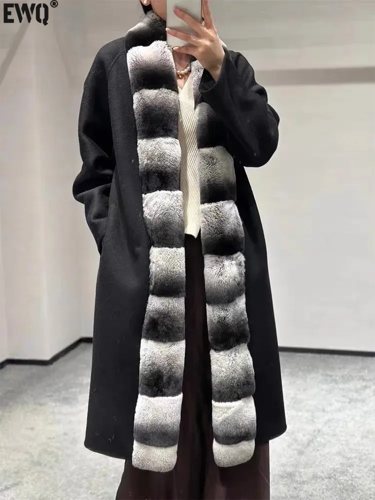 [EWQ] Beautiful Tops Turn-down Collar Long Sleeve Sheepskin Coat Women Loose Faux Fur Overcoats Winter 2024 Autumn Fur Outwear