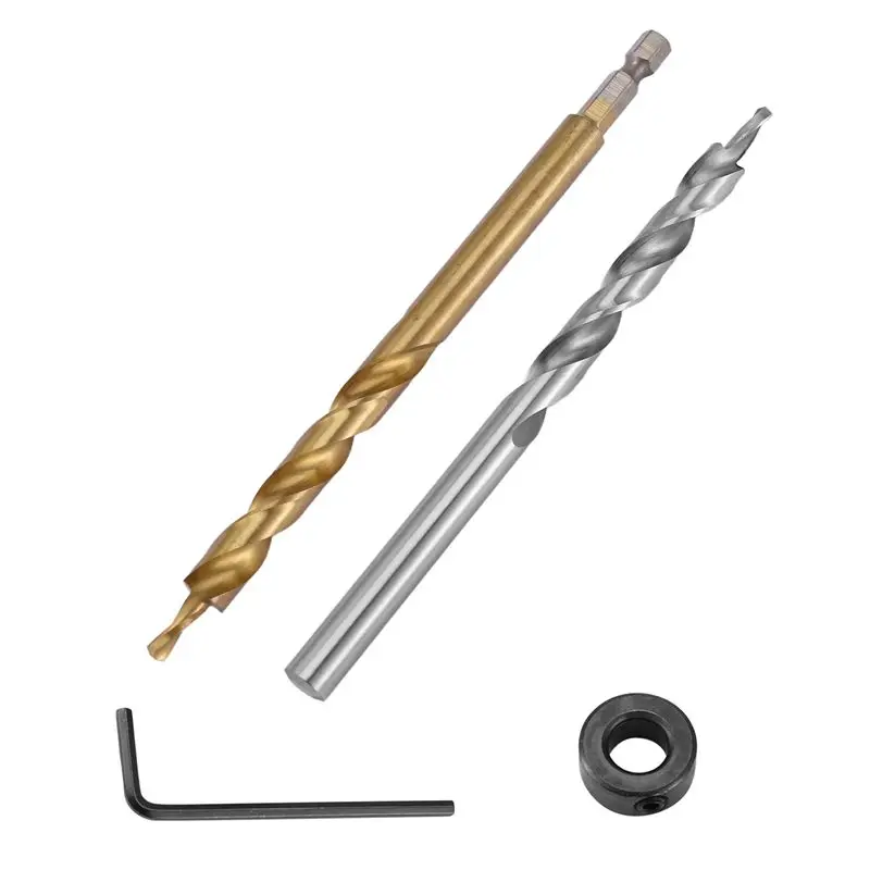AS60-2Pcs 1/4 Inch Hex Shank Pocket Hole Drill Bit + 3/8(9.5Mm)Replacement Twist Step Drill Bit With Depth Stop Collar For Manua