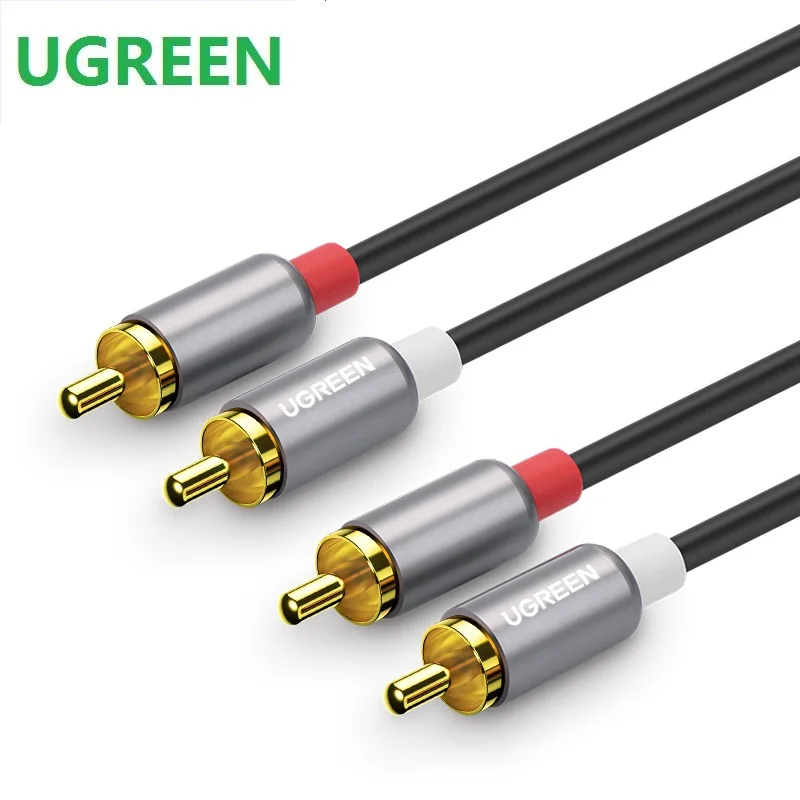 Ugreen 2RCA Double Lotus Head Audio Cable Signal Line Amplifier Metal Shield Connector Gold-Plated