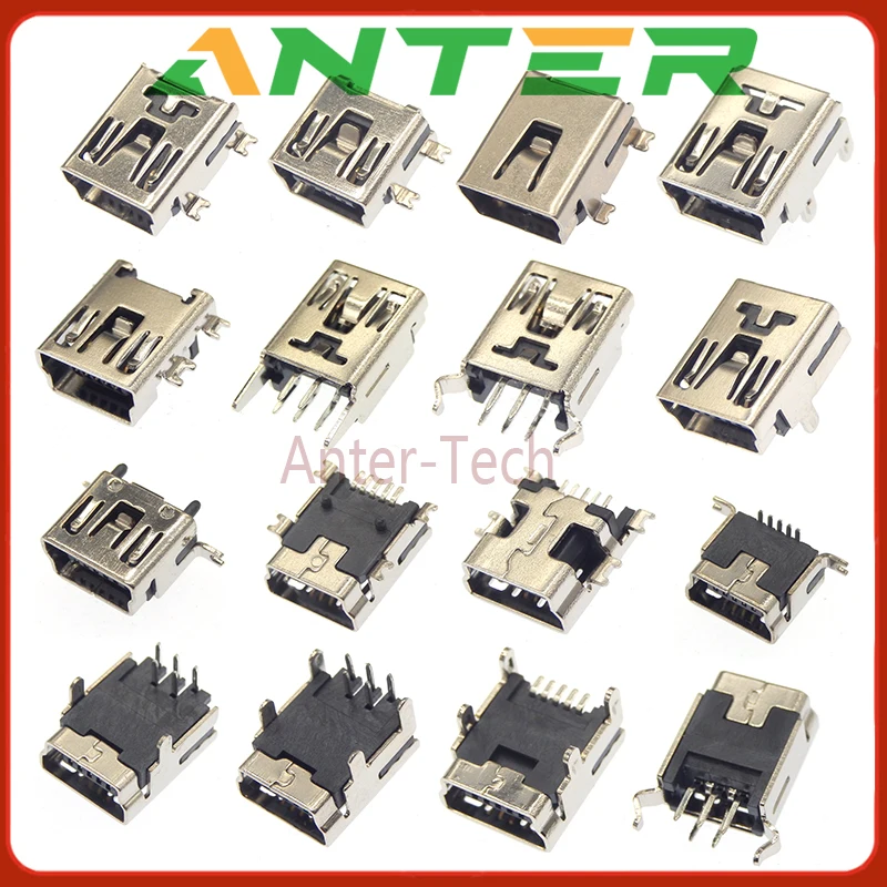 10PCS Mini USB SMD 5 Pin Female Mini B Socket Connector Plug Straight DIP Jack Connector Plug-in