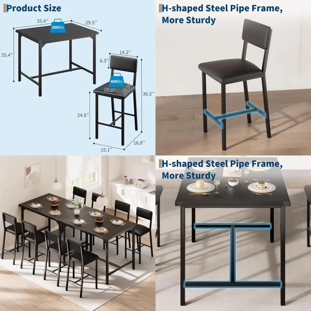 

Рустик-черный обеденный набор из 5 предметов для барной стойки с мягкими барными стульями