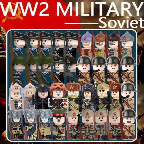 WW2 Military Soviet Soldier Figures Building Blocks Navy Infantry Officer Cavalry Commander Warrior Helmet Gun Bricks Toys Boys