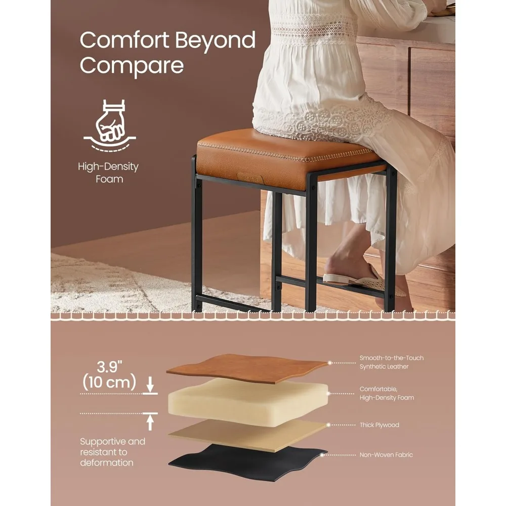 Ensemble de 4 tabourets de bar modernes au milieu du siècle, en cuir synthétique avec coutures