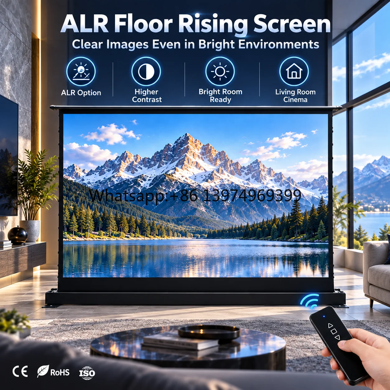 Portable Large Projector Screen Electric Floor Rising Screen 92 100 120  Inch Motorized Cinema Screen for Indoor Outdoor Use