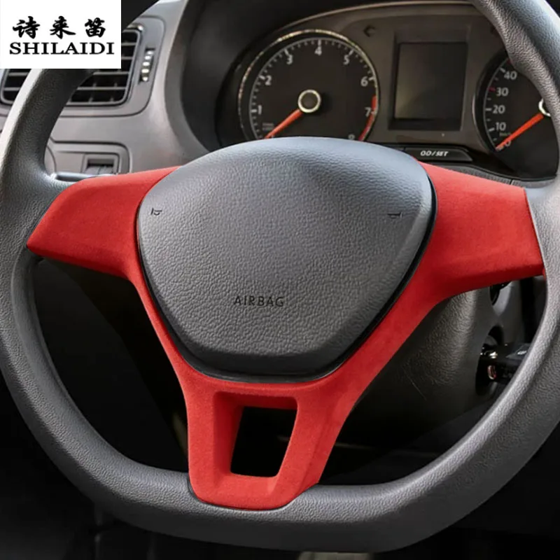 Suede leather Car Wrapping ABS For Volkswagen VW POLO 2009-2018 steering wheel frame Switch button accessories Cover Sticker