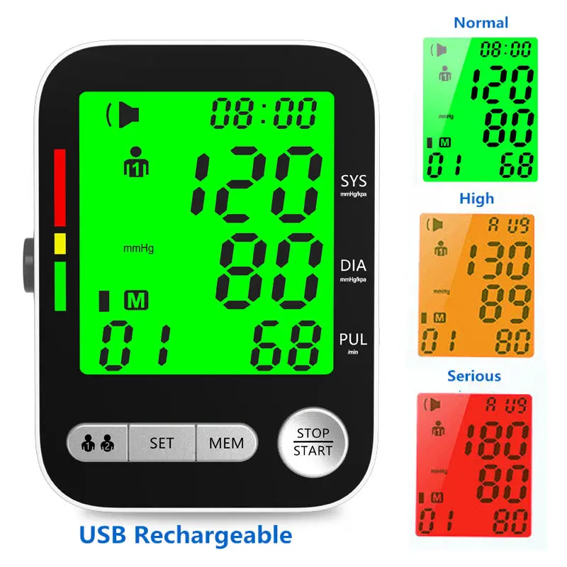 Monitor de presión arterial inteligente, esfigmomanómetro Digital, Monitor Bp, tonómetro electrónico, brazalete para la parte superior del brazo, tensiómetro de voz médico