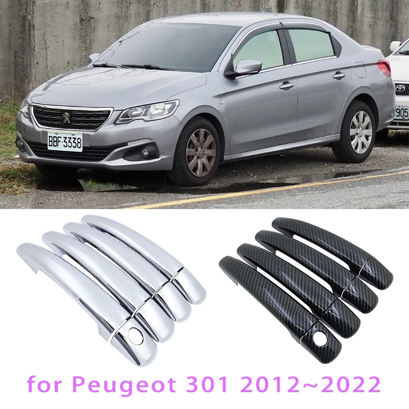 

for Peugeot 301 Citroen C-Elysee 2012~2022 2017 2014 Black Carbon Fiber Or ABS Chrome Door Handles Cover Car Accessories Styling