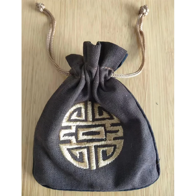Embroidered Drawstring Cotton and Linen Bag, Lucky Bag, Silk Bag, Cultural Artifact Bag, Small Fabric Bag