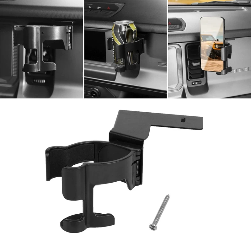 Multi-Function Drink Cup Phone Holder For Ford Bronco 2021-2024 Accessories, 2 In 1 Bolt-On Stand Bracket Organizer