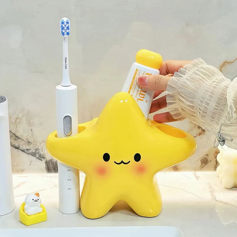 1Cartoon star toothbrush holder，Cute Five-Pointed Star Electric Toothbrush and Toothpaste Storage Rack，Highly aesthetic decorati