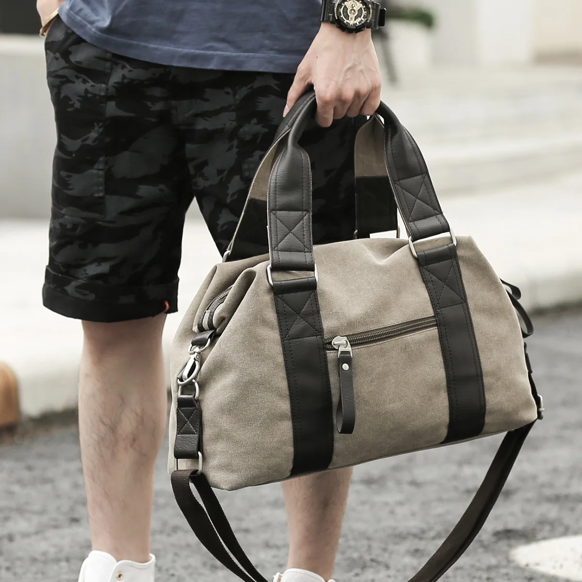 MOYYI Men Canvas Handbag, Casual Business Bag Fit 15.6 inch Laptop, Fashion Fitness Weekend Bag High Quality Travel Shoulder Bag