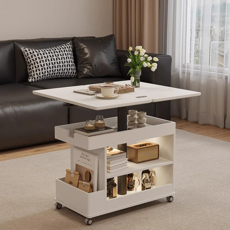 

Cream wind solid wood folding movable lifting dining table sofa side cabinet coffee table