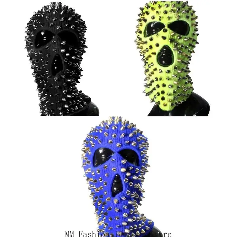 D0UB Halloween Balaclava Rivet Beanie Funny Balaclava Spiked Balaclava Spiked Beanie