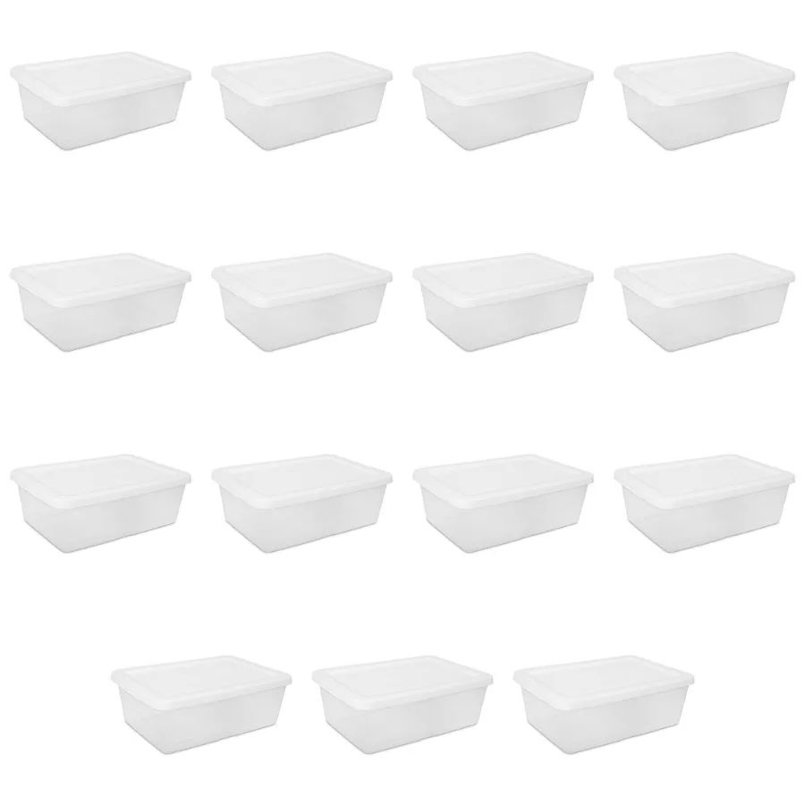 

Small Storage Bin, 12 Quart Clear Plastic Container with Snap-On Lid for Home Office Kitchen Organization, White, 15 Pack, Stac