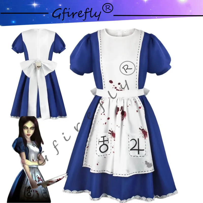

Game Alice Madness Returns Cosplay Costume Alice Maid Dress Uniform Adult Women Halloween anime Girls carnival dress up party