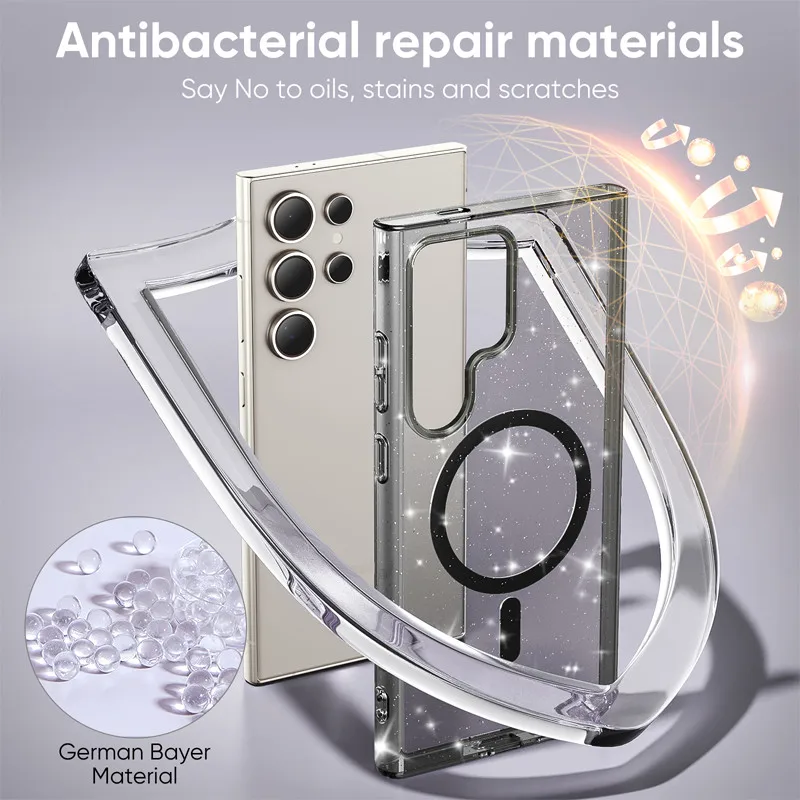 

Блестящий акриловый противоударный чехол со звездой для Sumsang Galaxy S25 Ultra FE, магнитный чехол для Magsafe S24 Plus, беспроводной зарядный чехол S23