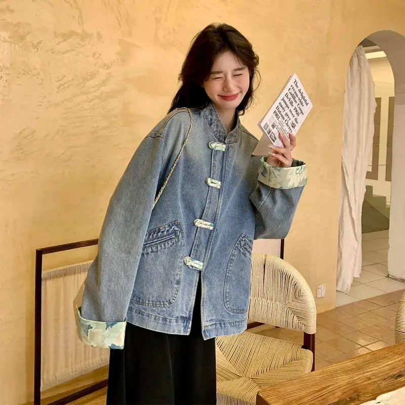 

Осенне-зимняя мужская джинсовая куртка большого размера 300 Pou в новом китайском стиле с пуговицами, повседневная, в стиле Old Money, для отдыха, верхняя одежда