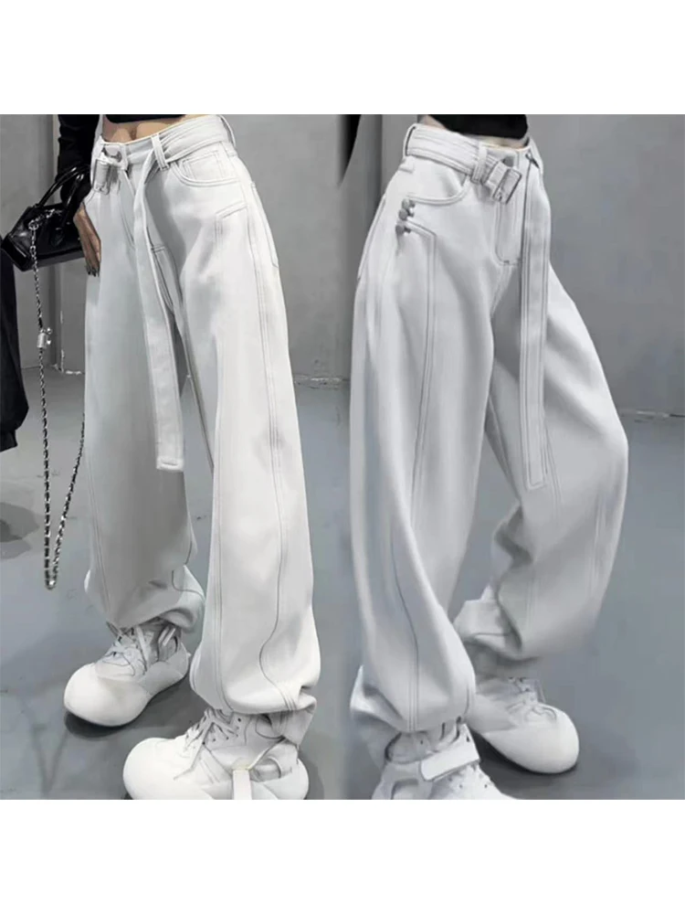 

Женские модные белые джинсовые джинсы в стиле ретро, женские свободные прямые брюки со средней талией и карманами, повседневные брюки De Mujer Pantalon Femme