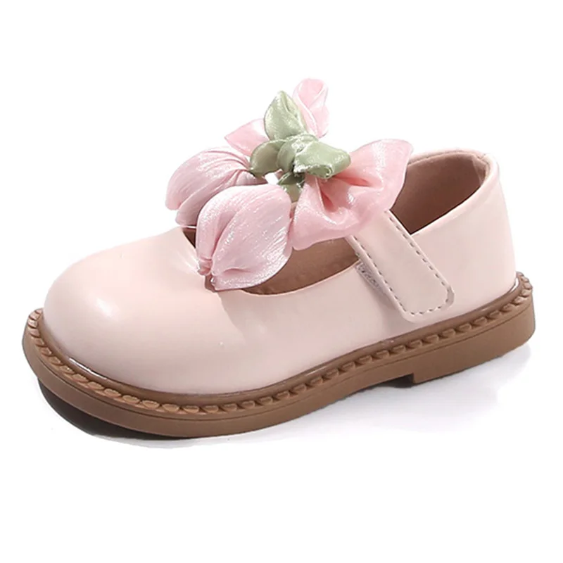 2024 Autumn New Children's Leather Shoes Fashion Flower Baby Princess Shoes Soft Soled Non Slip Kids Casual Shoes