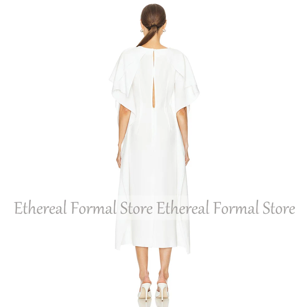 모던 아이보리 여성용 웨딩 머메이드 O넥 정장 파티 드레스 러플 티 길이 프롬 드레스 사우디 드레스