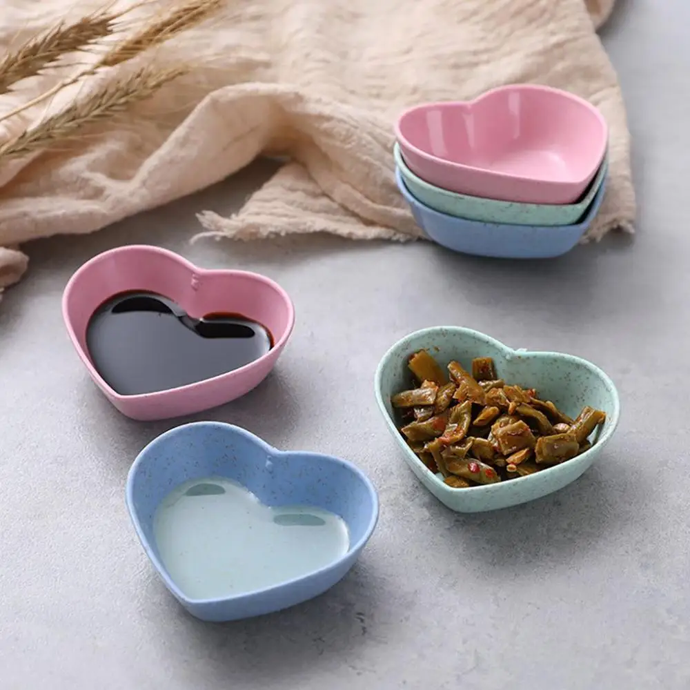 Heart,Flower Shape Appetizer Plates Smooth Edge Wheat Straw+PP Material Kitchen Supplies Mini Bowls Tableware Seasoning Dish