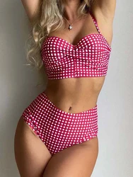 High Waist Bikinis 2026 Women Gingham Printed Swimwear Female Sexy Straped Swimsuit Female Padded Bathers Bathing Suit Beachwear