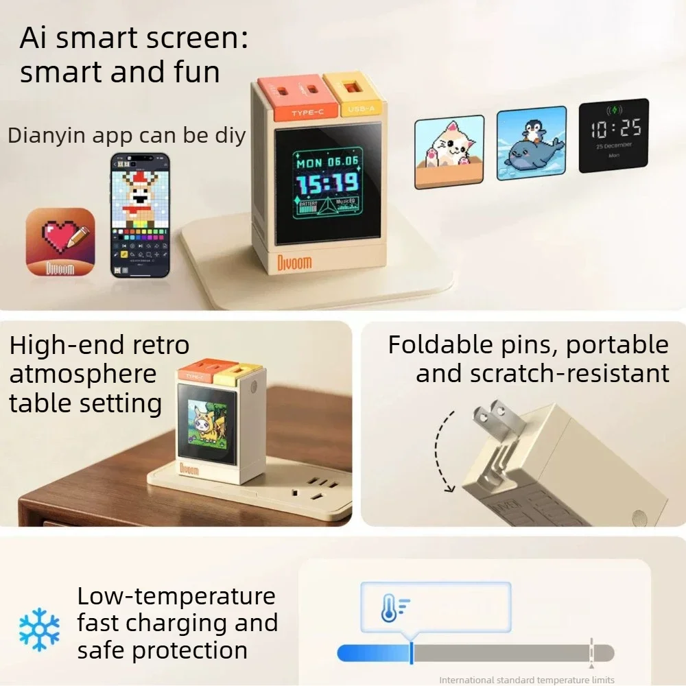 Divoom 67W Charger with Pixel Display Customized Gallium Nitride Multi‑port Low‑Temperature Fast Charge for Phone Accessories