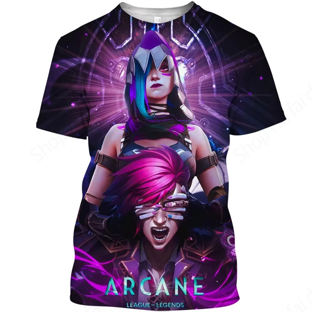 Nuevo juego de Anime Arcane League Jinx, camiseta con estampado 3d para hombres y mujeres, camiseta de moda para niños, camisetas de manga corta de Hip Hop, ropa para hombres