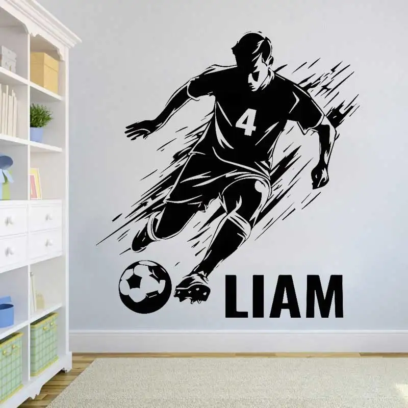 Personalized soccer player children boy room teen bedroom decal vinyl art wall sticker home wall sticker decoration sticker