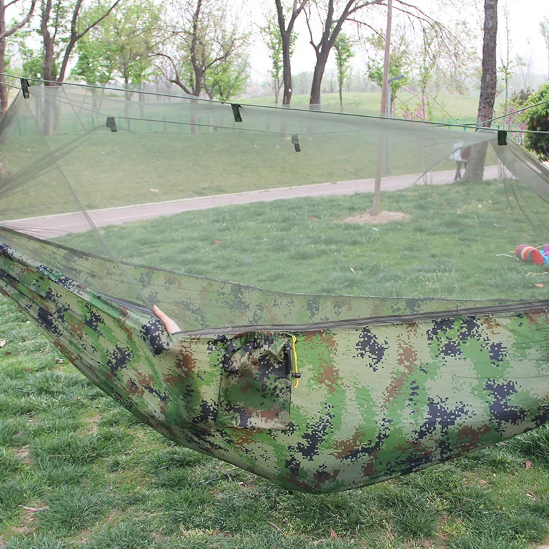 Camping Outdoor Canvas Hammock with Mosquito Net Anti-rollover Anti-mosquito Parachute Cloth Hammock