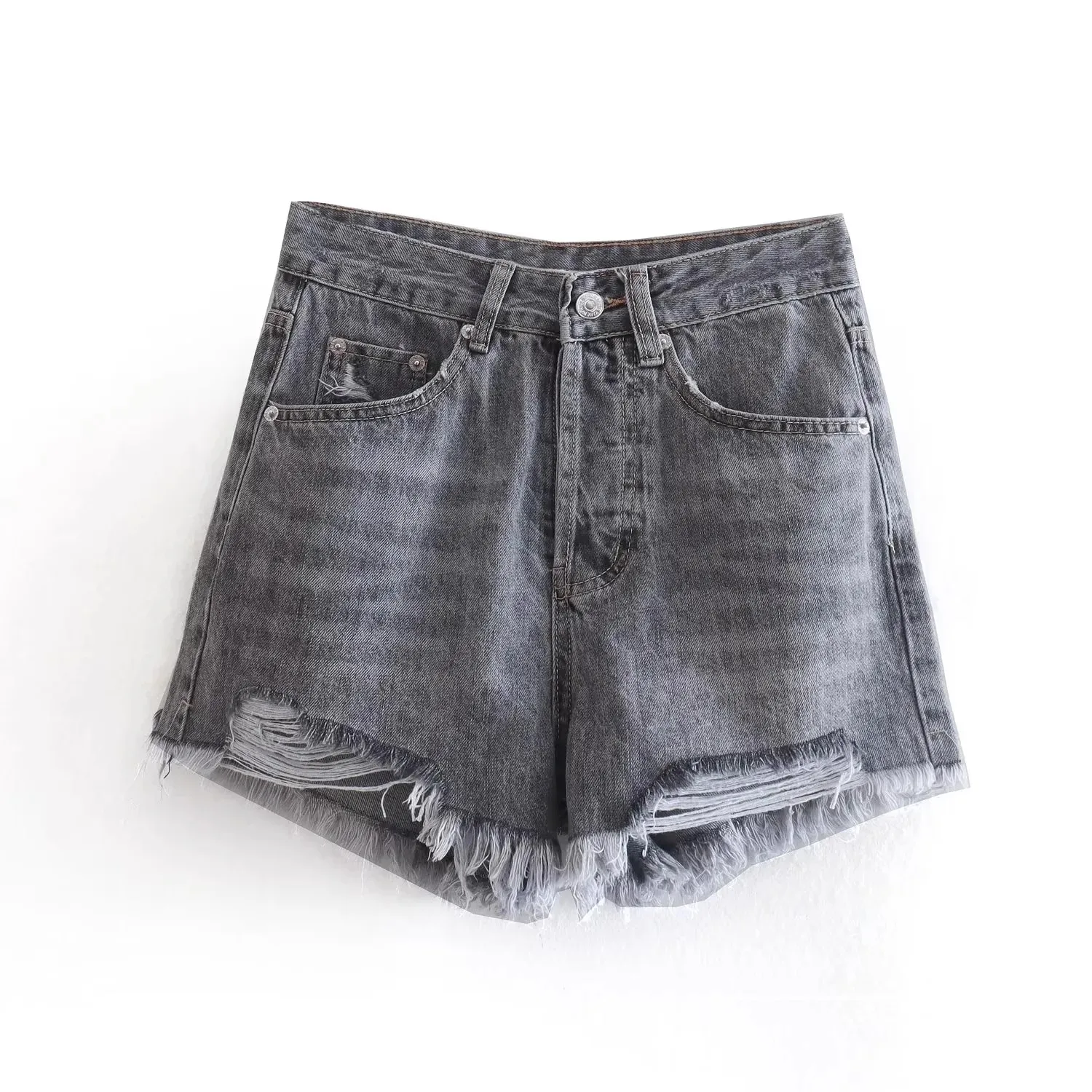 Jeans met hoge taille en wijde pijpen, katoenen denim, rechte broek, zomer, nieuwe collectie, faion gescheurde decoratie-jeans voor dames