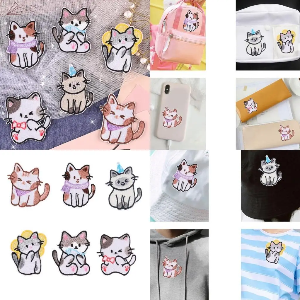 

6 Pcs Cartoon Cats Embroidered Patches Iron on Patches Animal Repair Patches Sewing on Applique Patches for Clothes Bag Y08E