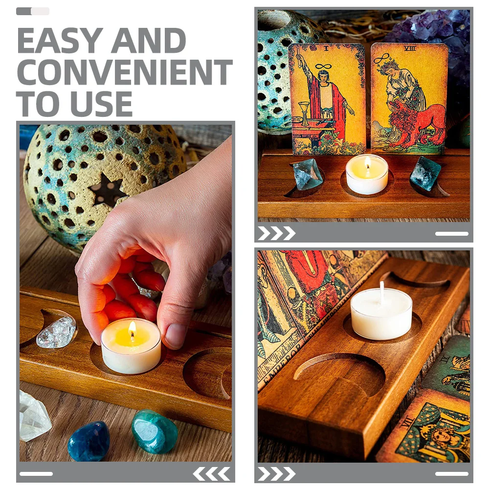 

Wooden Holder Tarot Card Holder Altar Ceremony Prop Tealight Crystal Display Stand for Ritual Meditation Decoration