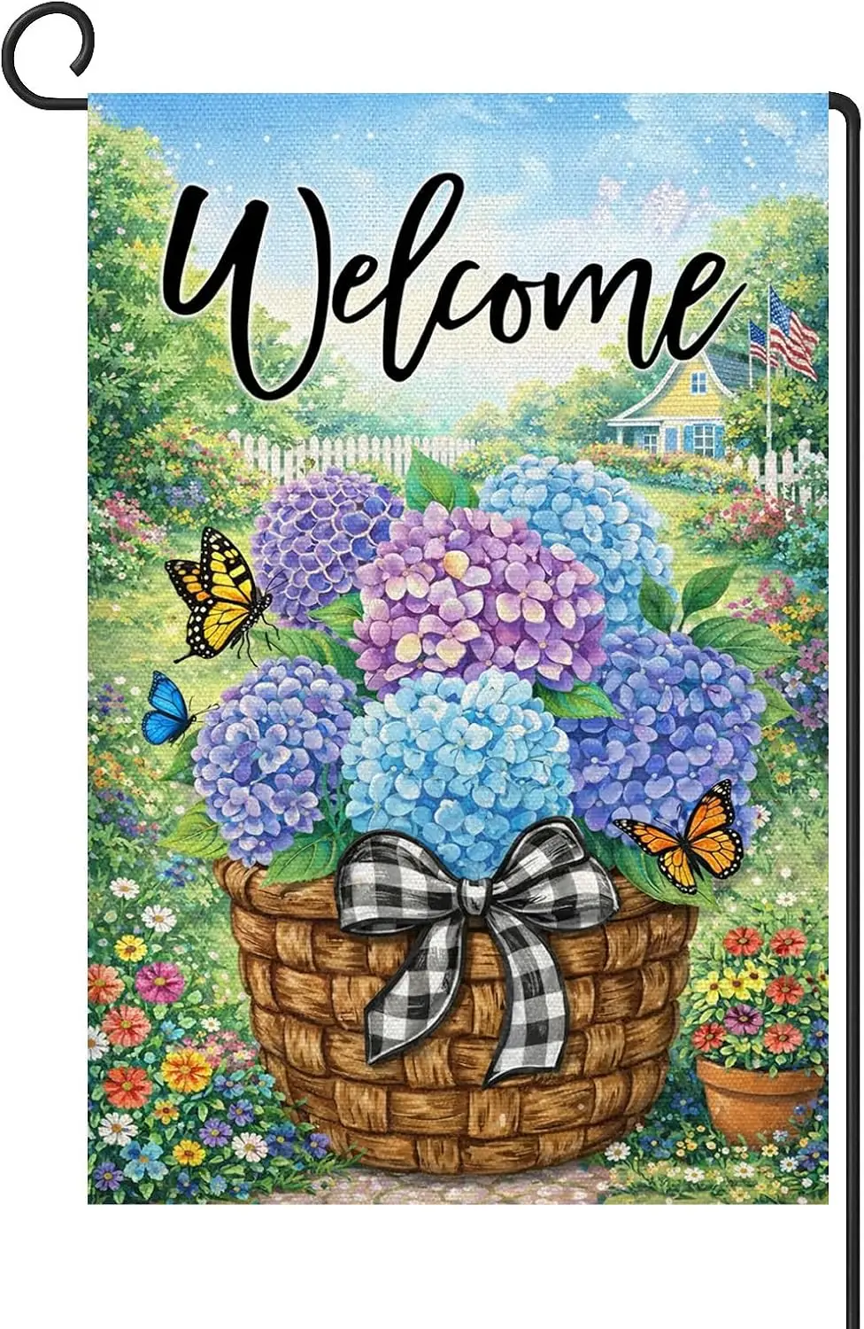 12x18 Inch Hydrangea Flower Basket Welcome Spring Garden Flag Seasonal Outdoor Decor Double Sided Polyester Yard Flag for Ya PPM