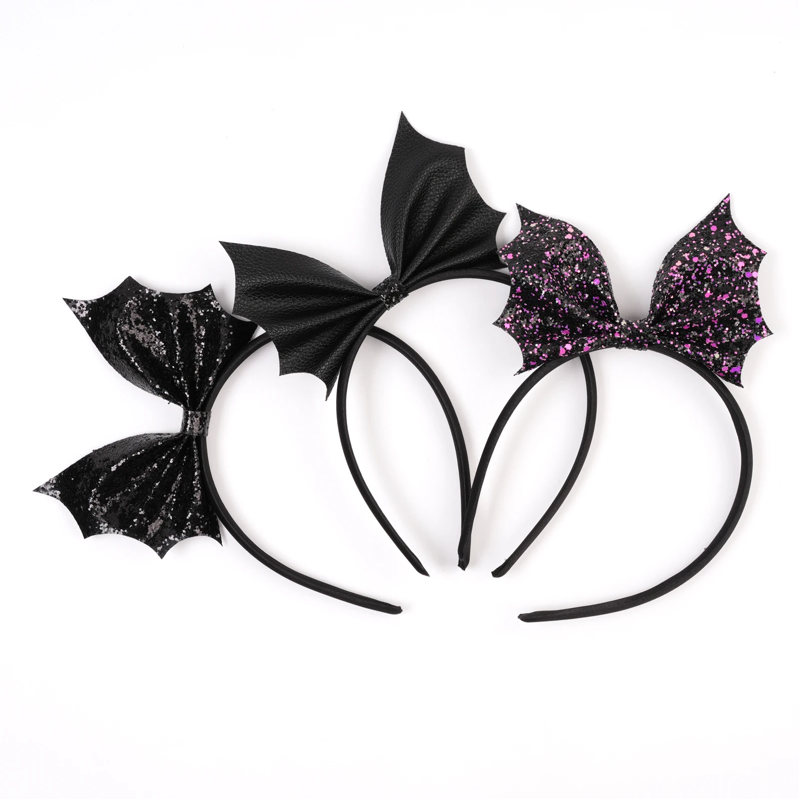 2025 الكلاسيكية بولي Leather الجلود الخفافيش الجناح الشعر القوس الساتان الفتاة هيرباند اليدوية حفلة تأثيري إكسسوارات الشعر HalloweenDIY أغطية الرأس