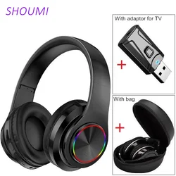 Auriculares inalámbricos para TV, cascos plegables con Bluetooth, adaptador Bluetooth para PC, tableta, bolsa de transporte impermeable, música para juegos con micrófono