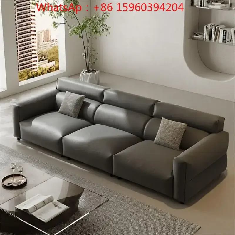 Italian style small black cow leather sofa first-layer cowhide living room minimalist small apartment down black leather art