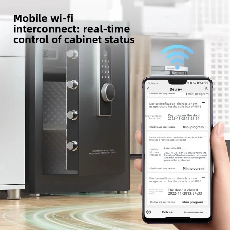 

Сейф из низкоуглеродистой легированной стали с Wi-Fi, разблокировкой по отпечатку пальца, умным паролем и физическим ключом, для дома и бизнеса